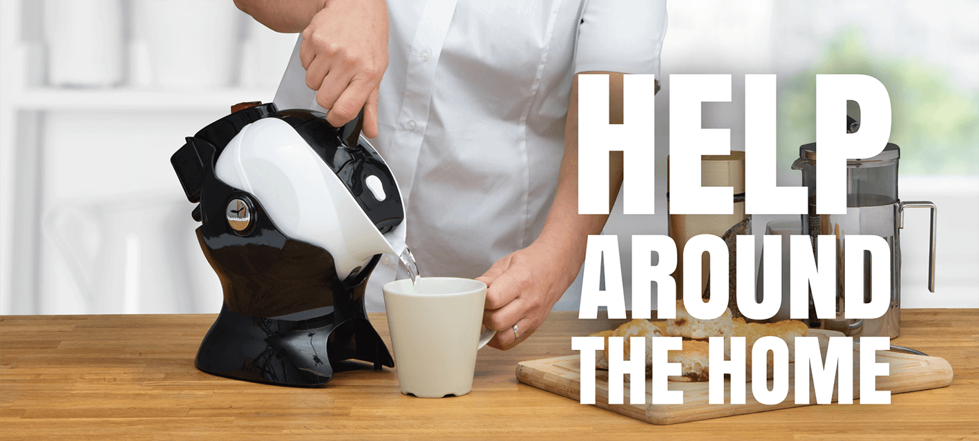 Help around the home text, with kitchen and kettle in background.