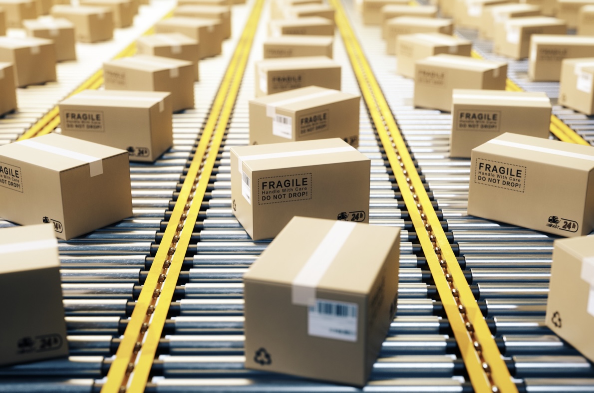 Parcels on a conveyor belt Parcels on a conveyor belt
